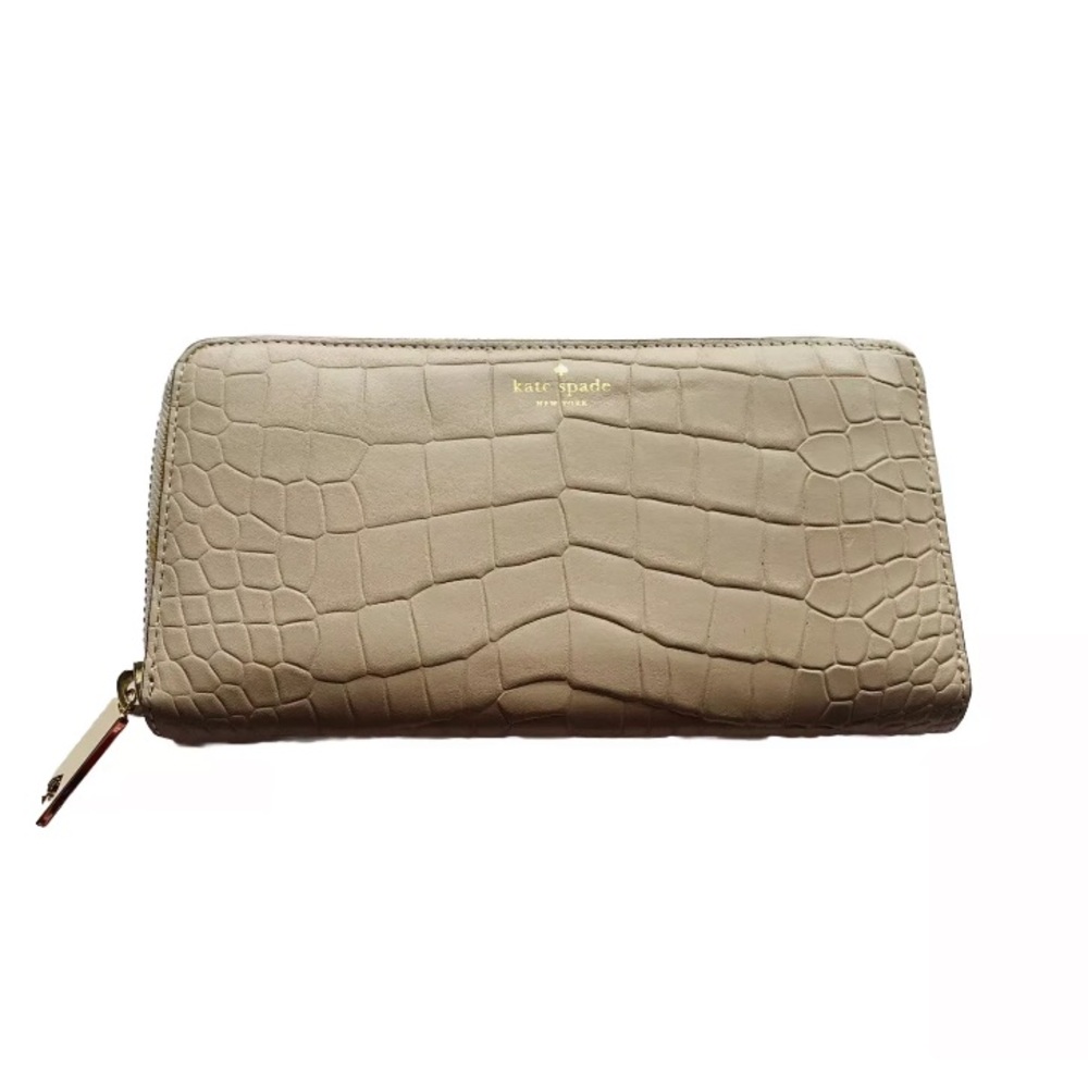 Kate Spade New York Leather Crocodile Embossed Continental Wallet Neutral Purse